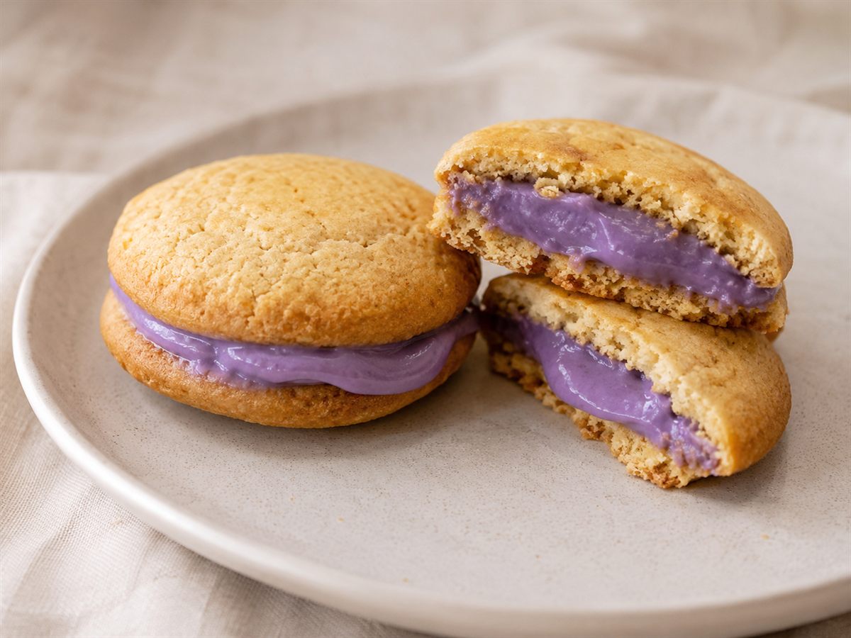 Cookies fourrés à l'ube, cœur crémeux violet