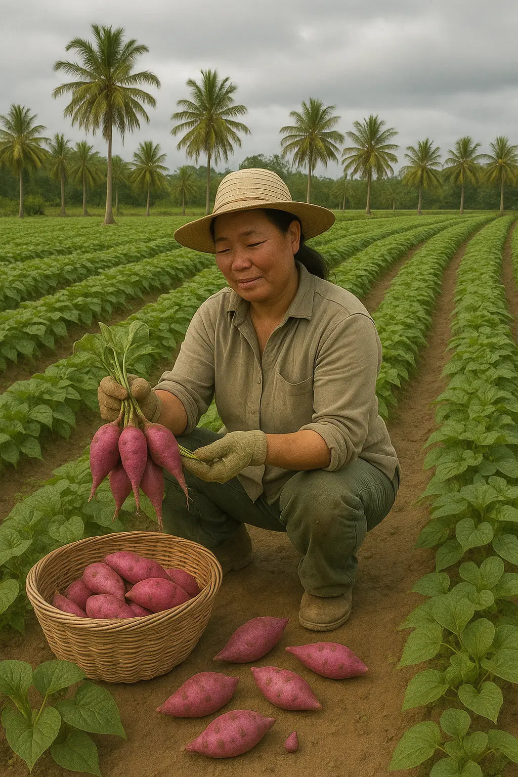 Femme récoltant de l'ube