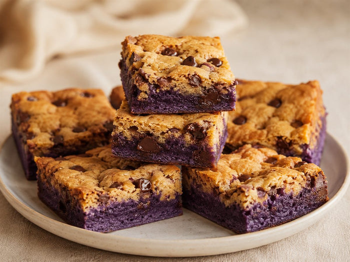 Brookies à l'ube, couche brownie violette et cookie