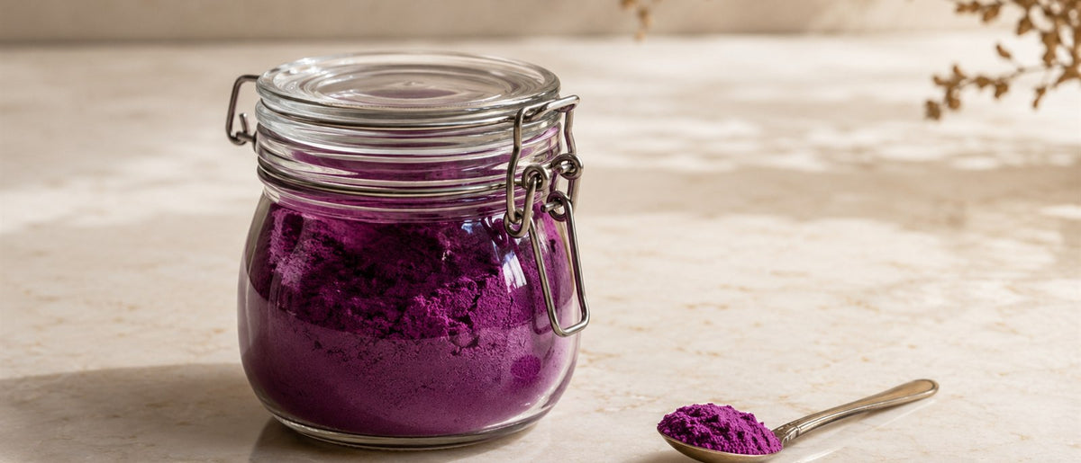 Bocal hermetique de poudre d'ube violette, conservation