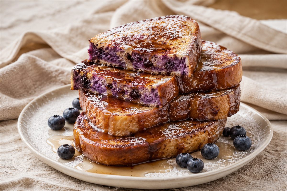 Pain perdu à l'ube, cœur violet et sirop
